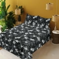 thumbnail image 2 of Ambesonne Floral Fitted & Flat Sheet with Shams 4 Pcs Set, Flowers Leaves Dark-Tone Art, Calking, Charcoal Grey and White, 2 of 5