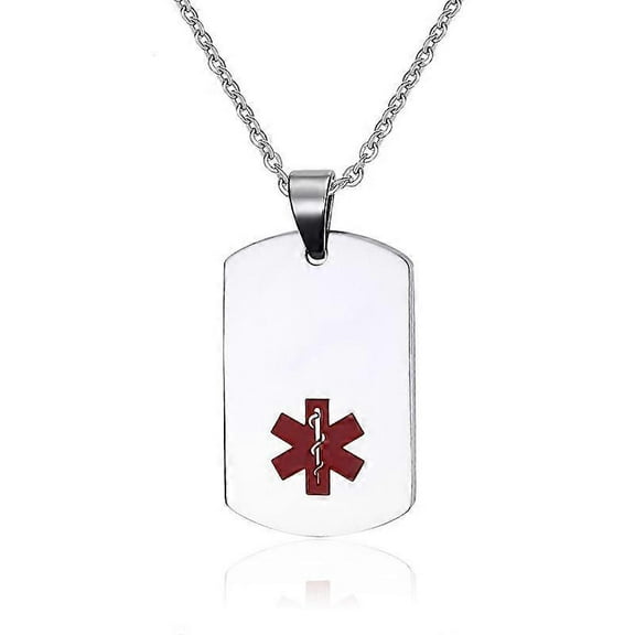 Custom Medical Alert ID Unisex Pendant Necklace Emergency Stainless Steel Jewelry 19 inch Link Chain Free Engraving