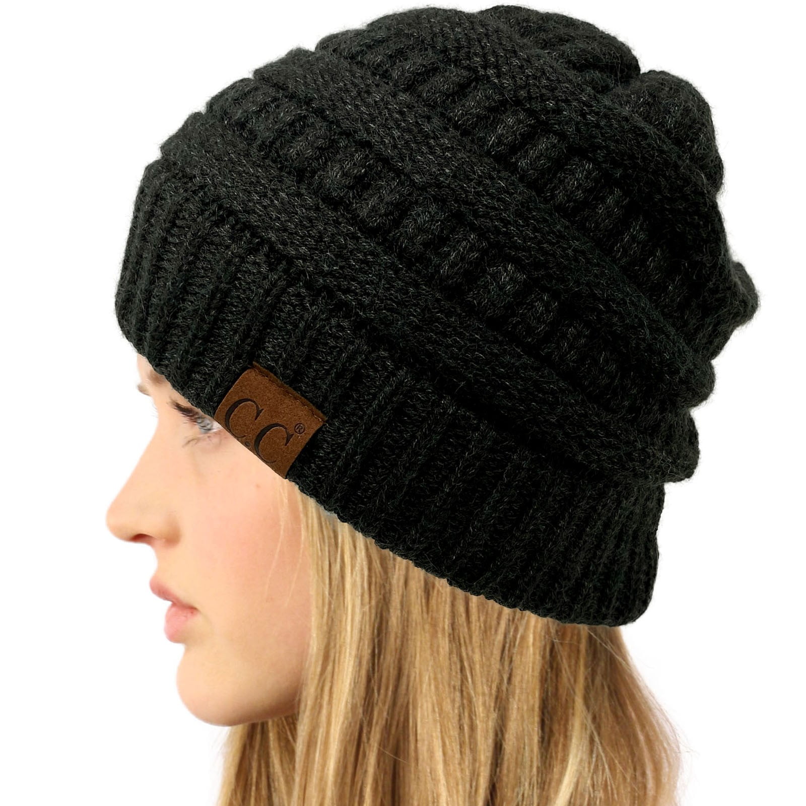 Unisex Winter Thick Chunky Stretch Knit Beanie Skully Visor Jeep Hat Cap Olive M