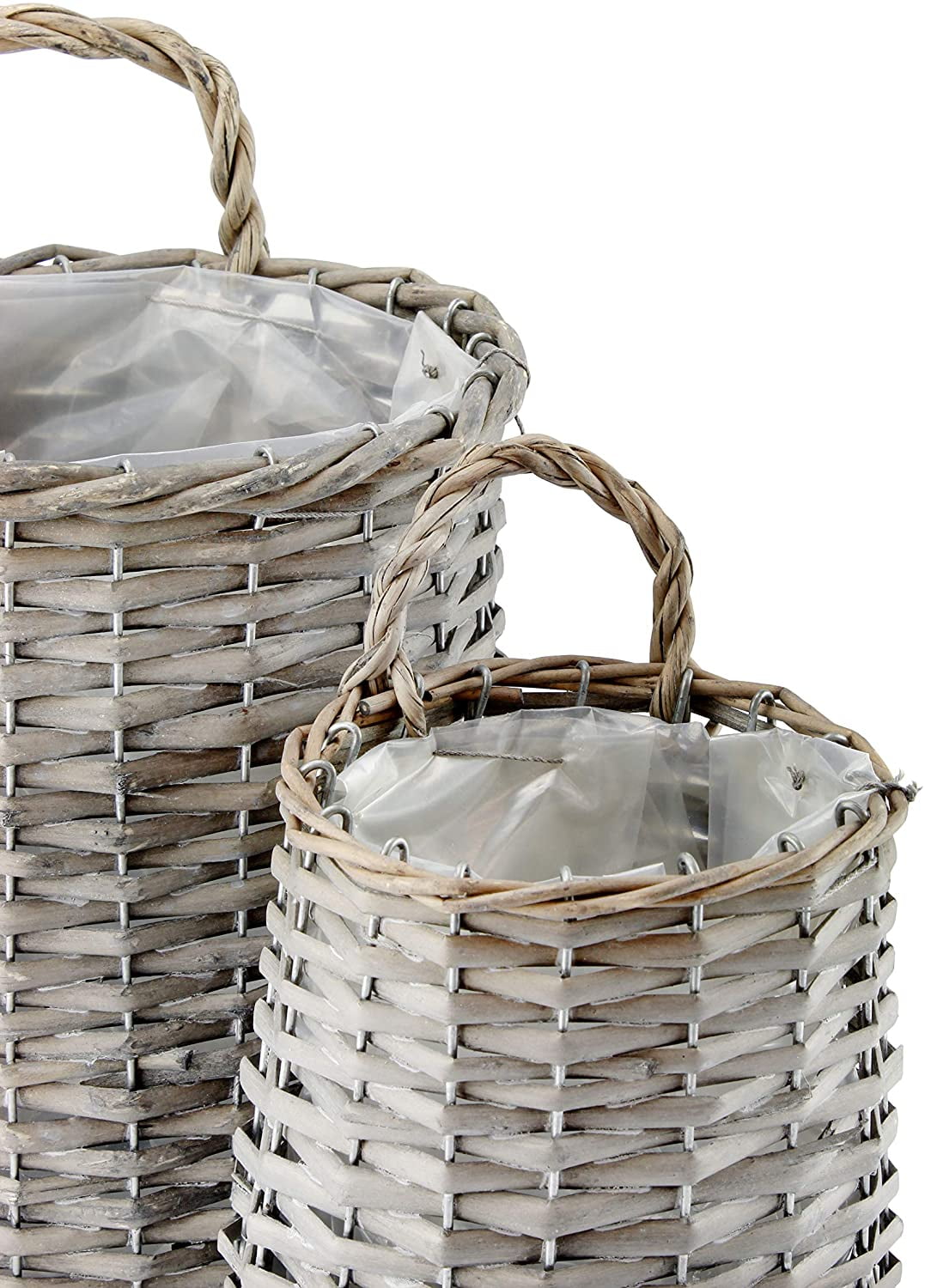 AuldHome Design Wall Hanging Baskets (Set of 2, Gray); Woven Wicker Rustic Farmhouse Gray Washed Door Baskets, Small and Medium Size
