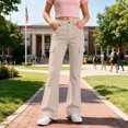 thumbnail image 7 of XINXIAOO School Uniform Pants for Girls Formal Flare Leg Cargo Pants Pull On Chino Elastic Waist with Pockets Girls Beige Uniform Pants Preppy Clothes 13-14 Years, 7 of 7