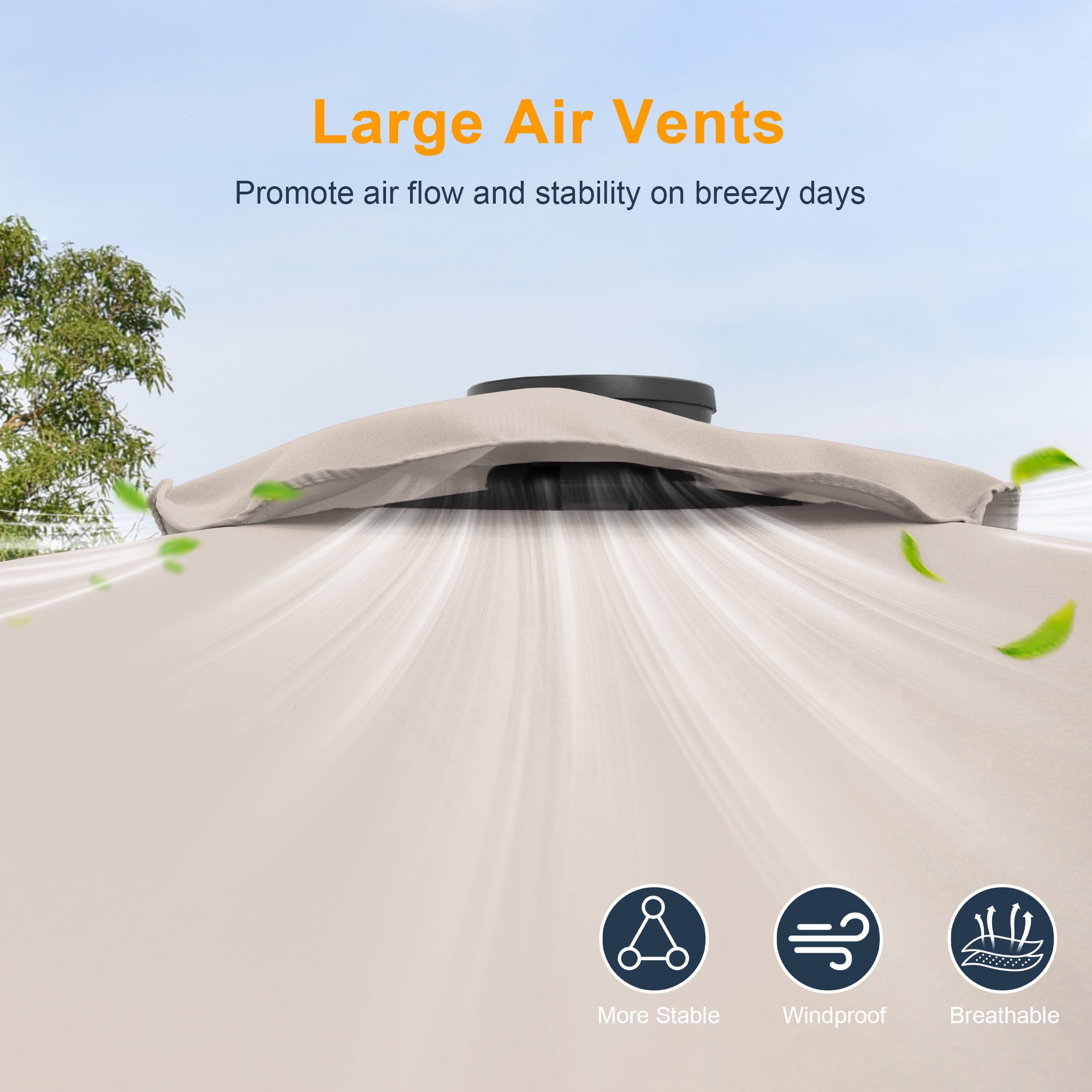 ACEGOSES LED Outdoor Patio 6x9ft Deck Solar Light Market Umbrella, Outside Table Umbrellas With Polyester canopy,Beige