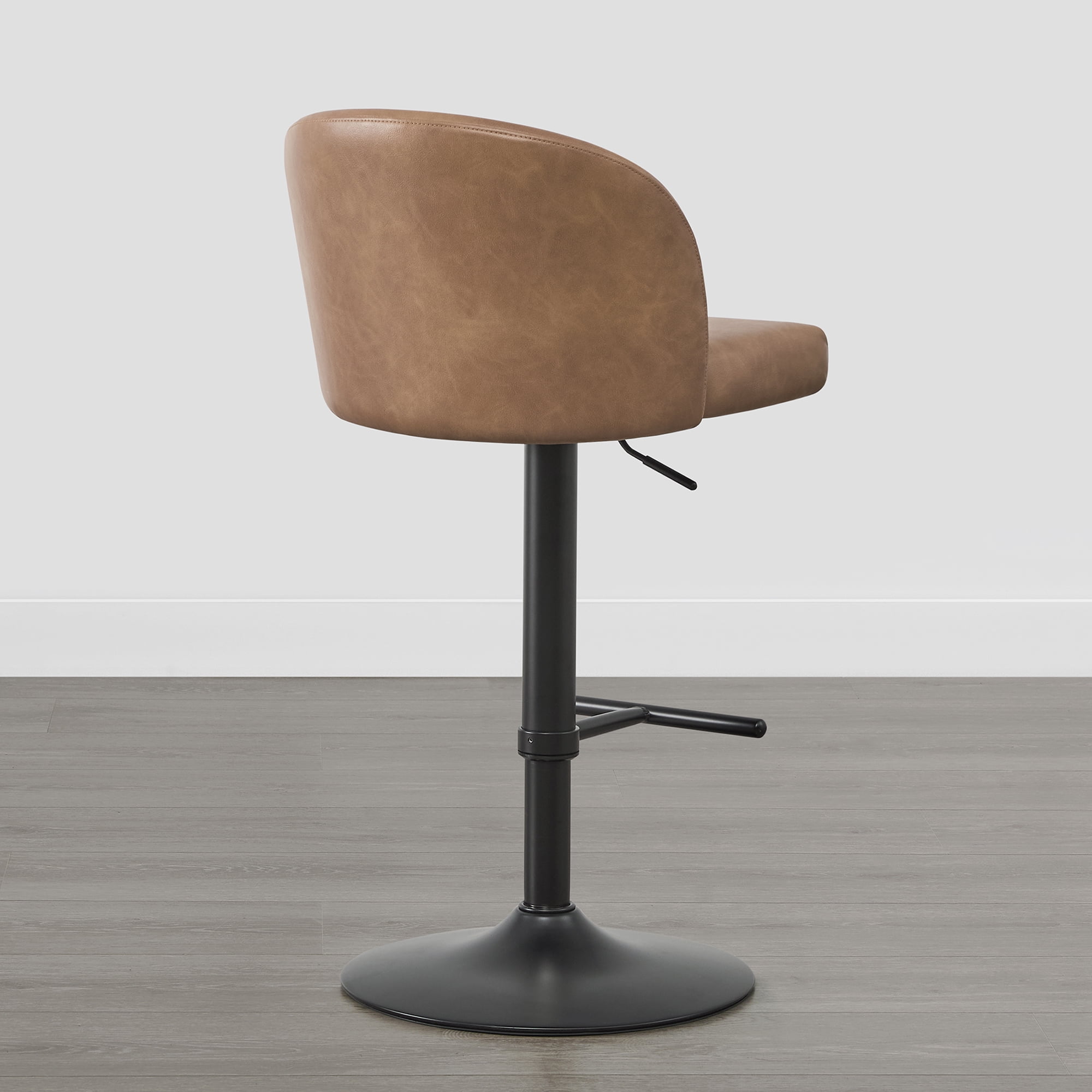Spruce & Spring Modern Adjustable Swivel Bar Stool with Air-Lift Set of 2, Cognac with Black Frame