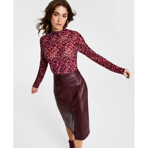 Women's Printed Mesh Mock-Neck Top Spckld Paint C M