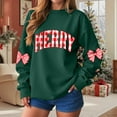 thumbnail image 6 of Jkety Christmas Sweats Merry Christmas Sweatshirts Women Classic Merry Letter Print Sweatshirts Xmas Holiday Party Pullover Blouse Green,XL, 6 of 7