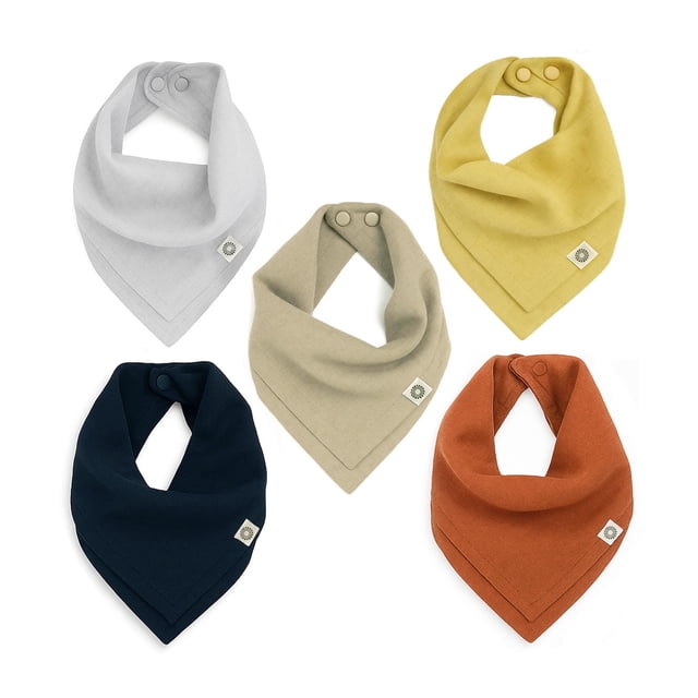 Juego de 5 baberos para bebés Kishu, orgánicos, reversibles en 4 direcciones