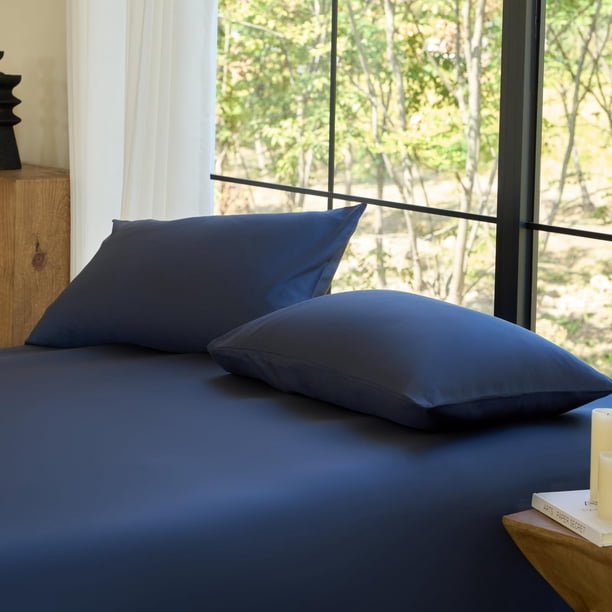Juego de funda de almohada DOZ by SIJO 100% viscosa derivada de bambú cultivado orgánicamente Mantecoso Suave Sedoso Transpirable Enfriamiento Oeko-TEX High GSM 2-Pack Cierre de sobre (King Sapphire)