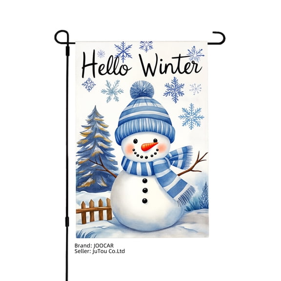 JOOCAR Hello Winter Snowman Garden Flag for Winter Christmas Home Outdoor Garden Yard Door Decor 12x18 inch