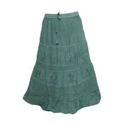 Mogul Women's Long Skirt Green Embroidered Sequin Work Ethnic Summer Skirts
