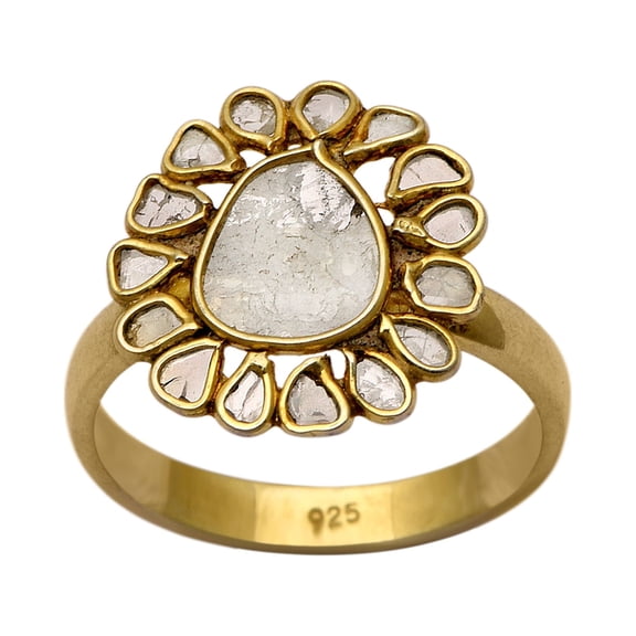 2.50 CTW Natural Diamond Polki Women's Valentines Day Gifts Ring 925 Sterling Silver Gold Plated