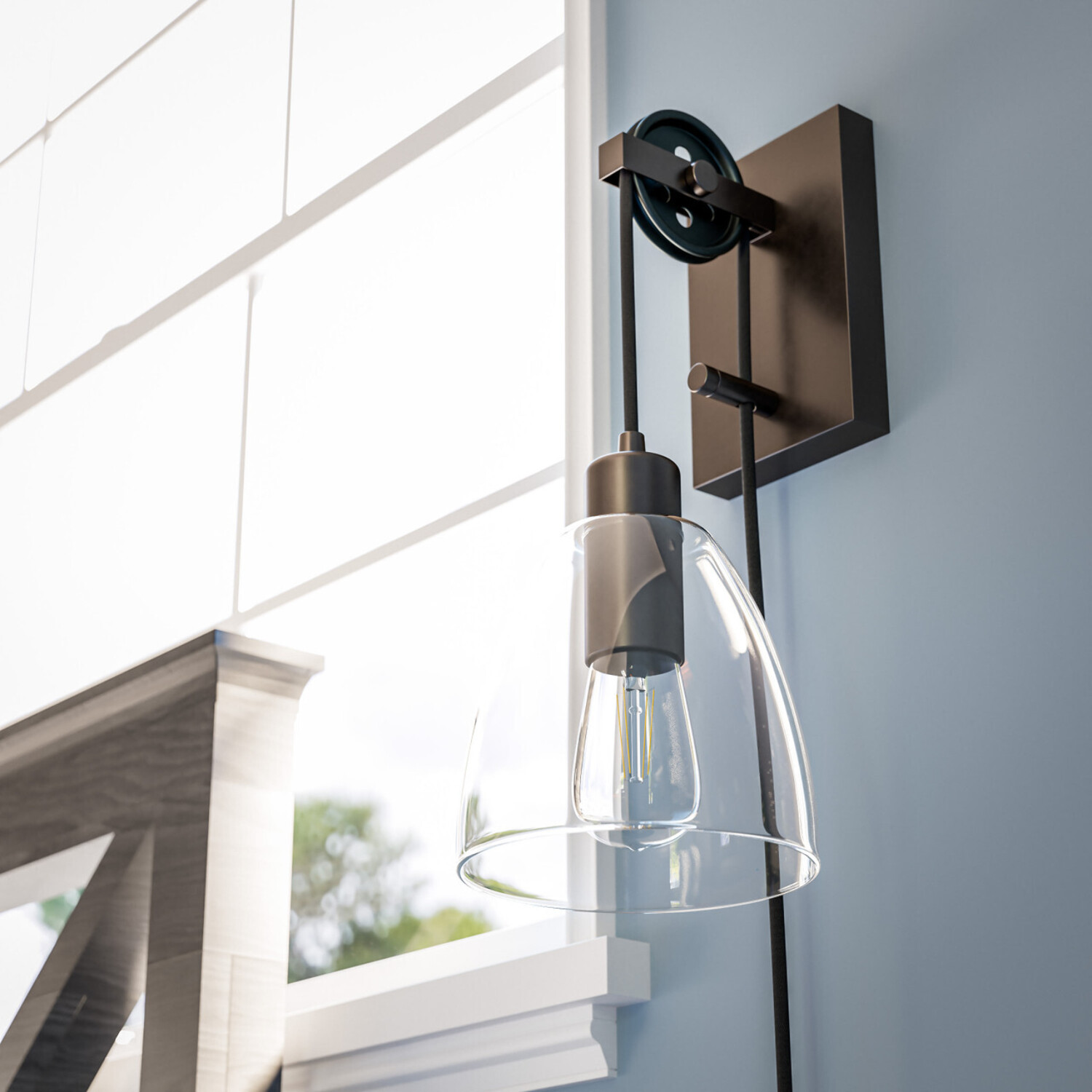 Kenroy Home Edis 6.25'' 1-Light Wall Sconce with Adjustable Height Clear Glass Dome Shade Transitional Wall Light Fixture for Living Room, Bedroom, Stairway or Hallway, Oil Rubbed Bronze