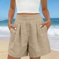 thumbnail image 5 of Pounoo Women's Shorts High Waist Linen-Like Pleated Straight Leg Shorts Retro Elegant Style Breathable Comfortable Loose-Fit Bottoms Gift, 5 of 9