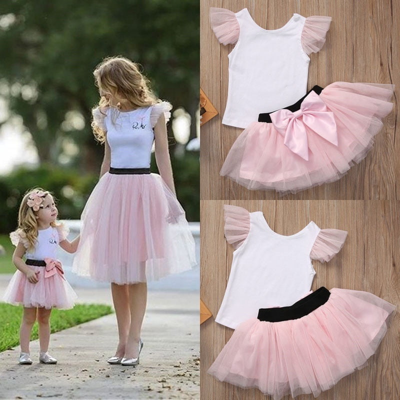 Family Matching Women Baby Girl Kid Outfits Tops T shirt Skirt Tutu Dress Set