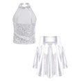 thumbnail image 2 of YiZYiF Girls Metallic Shiny Halter Crop Top with Pleated Skirt for Cheer Leader Modern Jazz Dance Wear Silver 14, 2 of 7