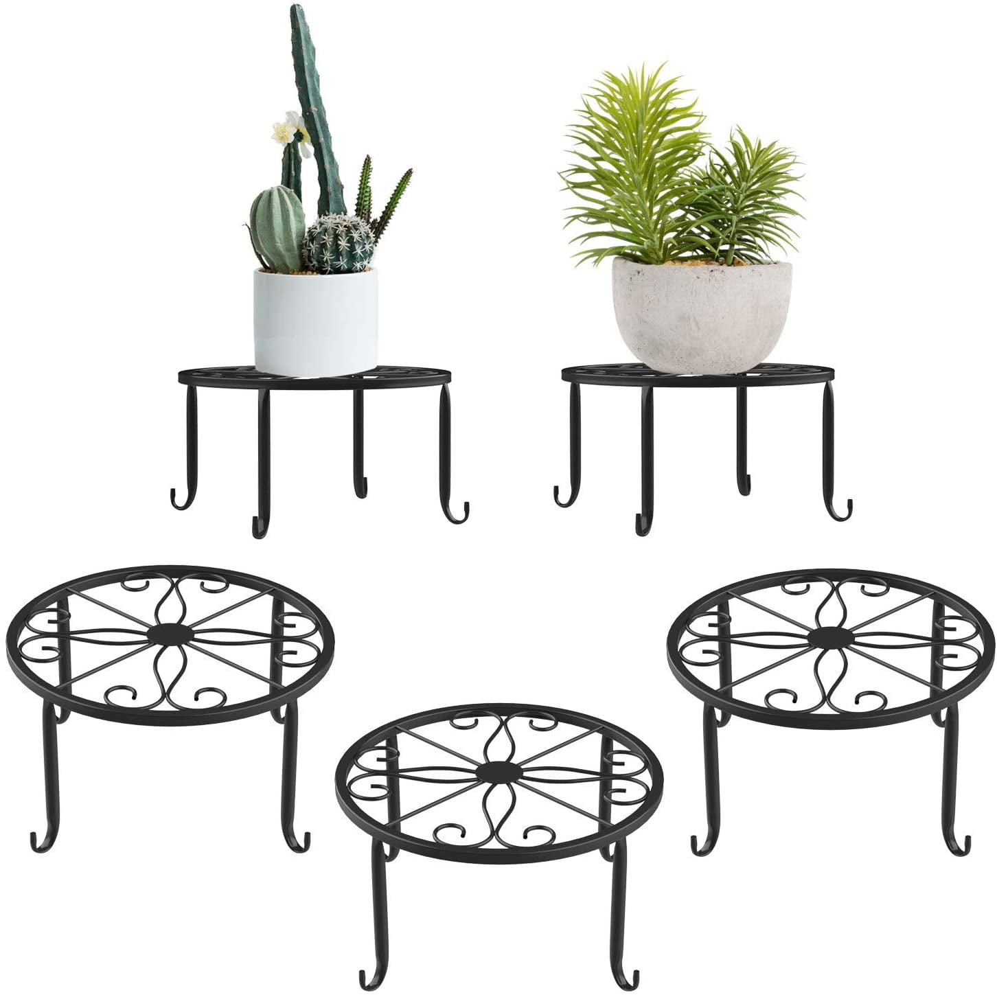 9 x 4.6 Inches, Black-1 3 Pack Black Plant Stand for Flower Pot Heavy Duty Potted Holder Indoor Outdoor Metal Rustproof Iron Garden Container Round Supports Rack for Planter Bronze