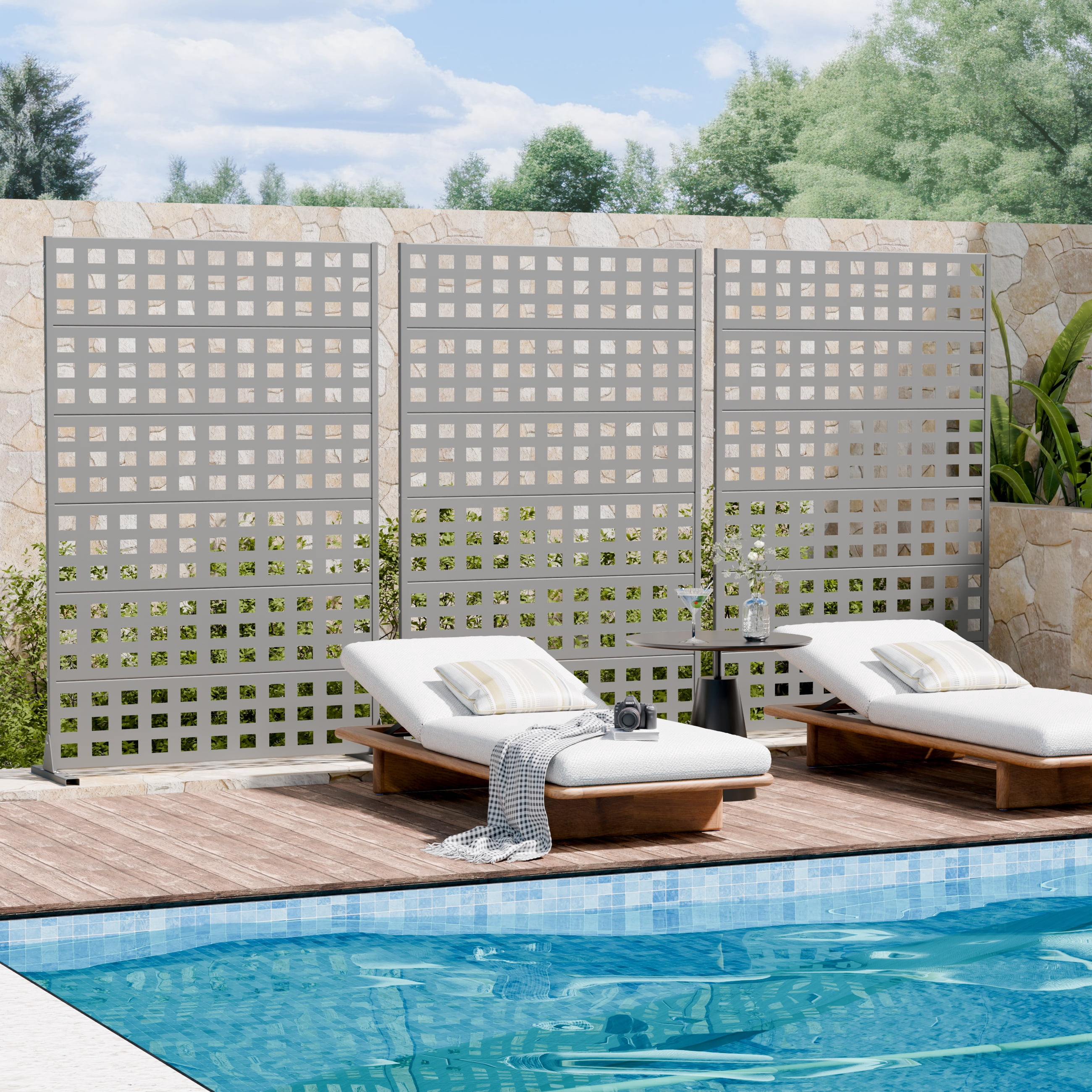 Privacy Metal Screen Fence Panel Horizontal Stripe Pattern