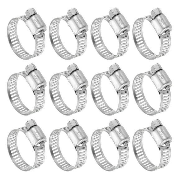 Uxcell 12 Pcs Hose Clamp 5/8"-1" Stainless Steel Adjustable Worm Gear Hose Clamp