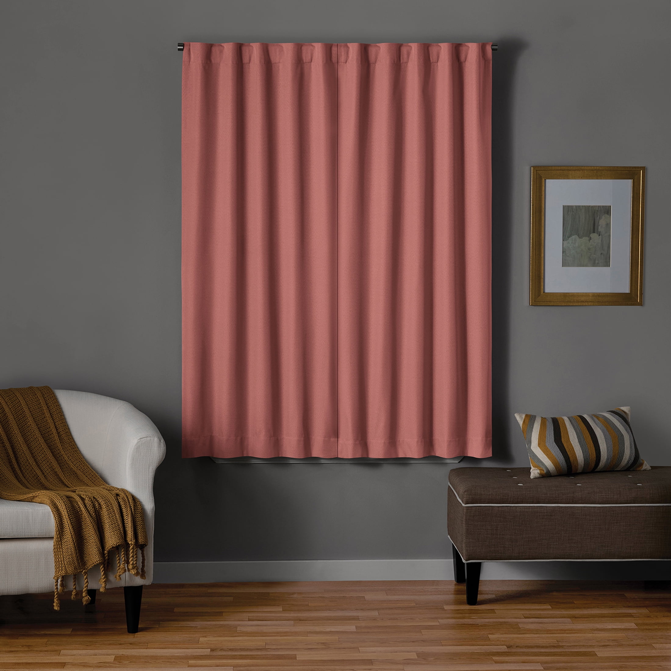 Mainstays Pink Blush Solid Blackout Rod Pocket with Back Tabs Curtain Panel Pair, Set of 2, 30" W x 63" L