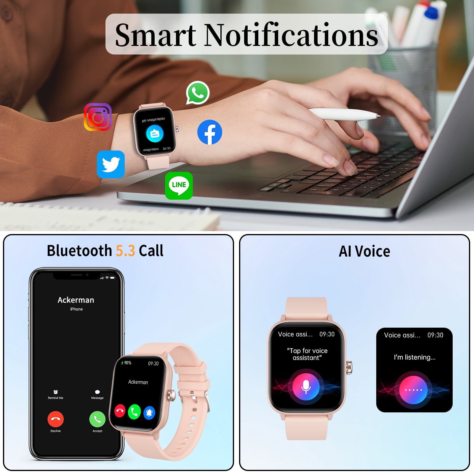 1.83" Smart Watch for Women Men, Make/Answer Calls with Fitness and Wellness Tracking 100+ Sports Modes Step Calorie Counter IP67 Waterproof for Android and iPhone