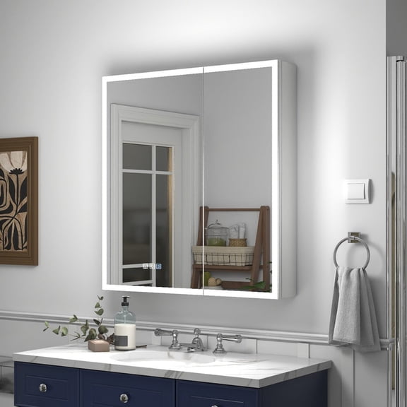 Rim 30" W x 32" H LED Lighted Medicine Cabinet - Recessed or Surface Mount with Outlets & USBs