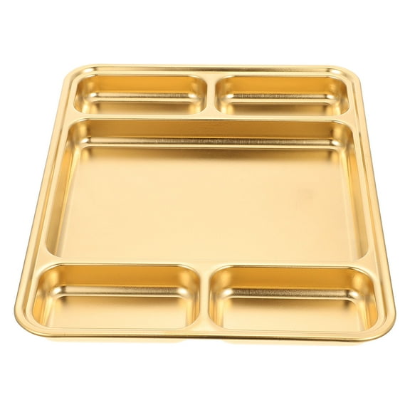 SOPOTUTU Golden Stainless Steel Divided Food Plate with Multiple Compartments for Kitchen and Dining Use, 1 Pc