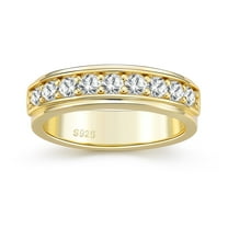 SFTING Men Wedding Band 925 Sterling Silver Rings for Men White Plated Round 5A Zirconia Gold Size 11