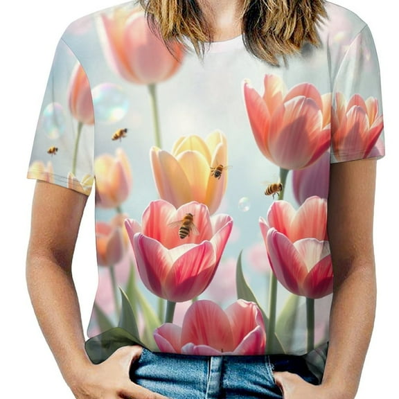 Tulip Women T-Shirt Classic O Neck T-Shirts Short-Sleeve Trendy Animal Print Design Tshirt Casual Clothing