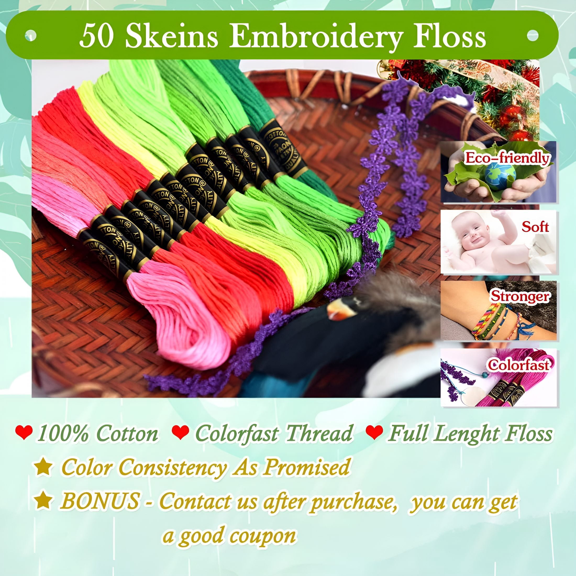 CURYMAY Friendship Bracelet String 500 Skeins Rainbow Color Embroidery Floss Cross Stitch Embroidery Thread Cotton Floss Bracelet Yarn, Craft Floss 50skeins x10 Pack
