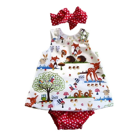 

Newborn Baby Girls Sleeveless Cute Forest Summer Dress Shorts Bottom Outfits with Headband