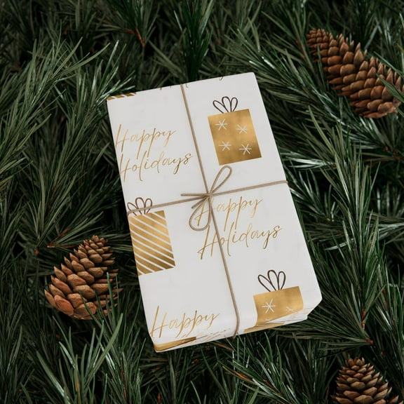 Gift Wrapping Paper Roll, Gold and White Elegance Wrapping Gift Wrap, Gift Packaging Paper for Gifts, Holidays, Christmas, Party