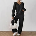 thumbnail image 3 of ShomPort Womens 2 Pieces Outfits Long Sleeve V-Neck Pullover Sweaters Wide Leg Trousers Textured Comfort Loungewear Set, 3 of 8