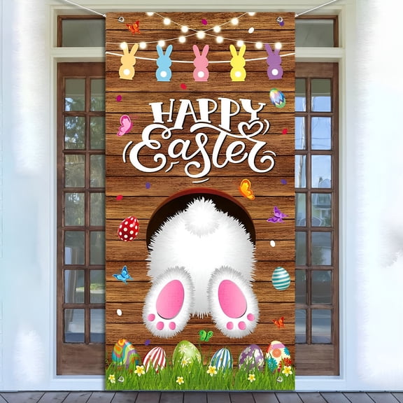 ARLAJO Easter Bunny Door Cover Welcome Sign for Spring Holiday Party Decorations 90x200cm