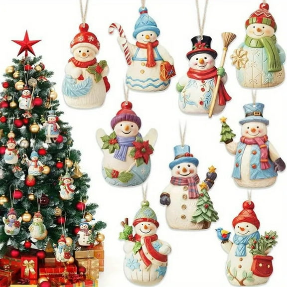 Christmas Set Wooden Snowman Christmas Decoration Snowman Statue with Rope Christmas Tree Decoration Hanging Ornament Decoration