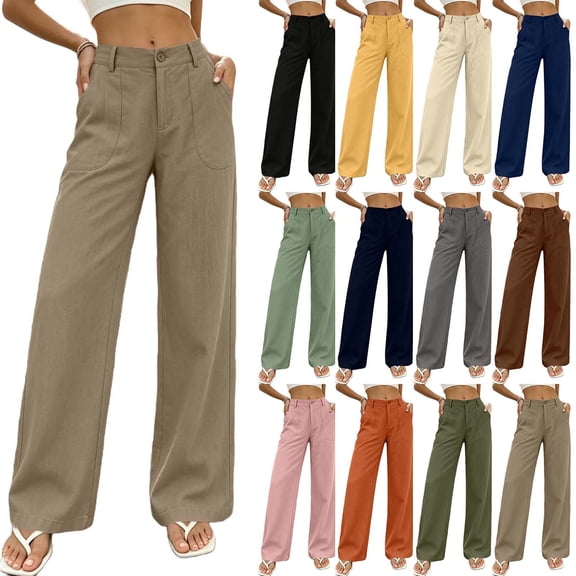 ClodeEU Women's Elastic Waist Straight Leg Pants With Pockets,Solid Color Casual Fashion Trousers ,Women's Plus XXL