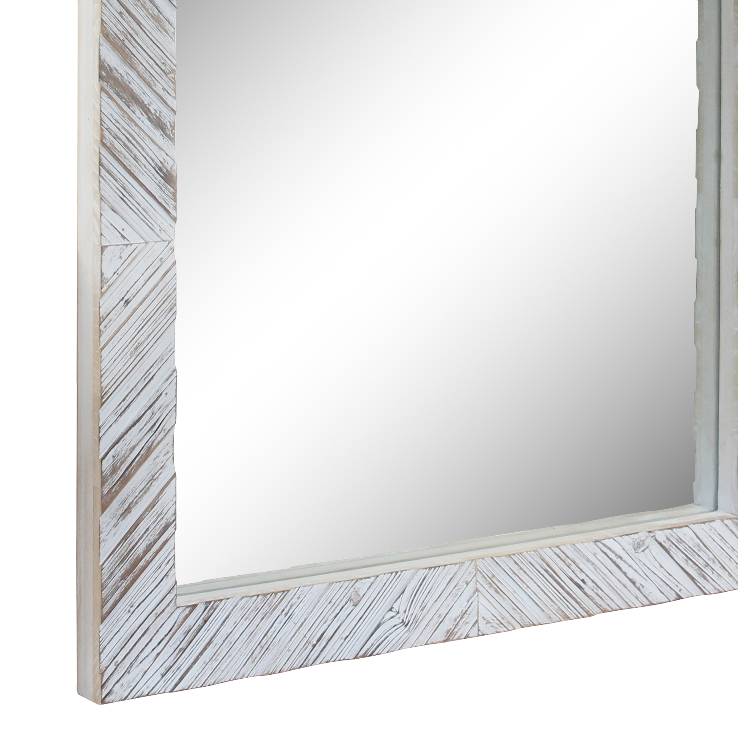 Stonebriar 20" x 20" Off-White Modern Square Wood Chevron Wall Mirror