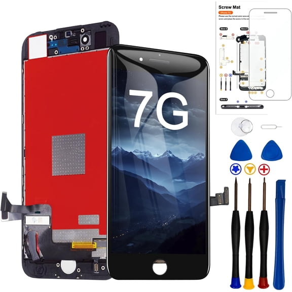 for iPhone 7 Screen Replacement ，4.7 inch Frame Assembly Display 3D Touch Screen LCD Digitizer with Repair Tools Kit Tempered Glass Screen Protector for A1660, A1778, A1779 (Black)