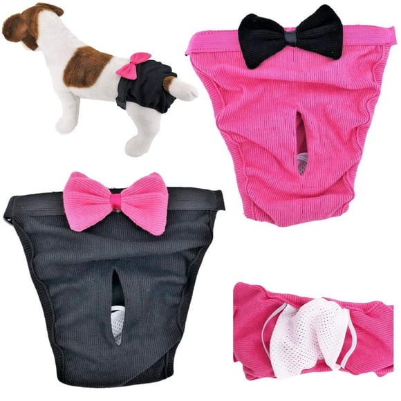 FUNNYDOGCLOTHES Pack of 2 Dog Diapers for Female Girl Cat Puppy for Small and Large Pet 100% Cotton Pink Black (XL/XXL Waist 22 "- 32")
