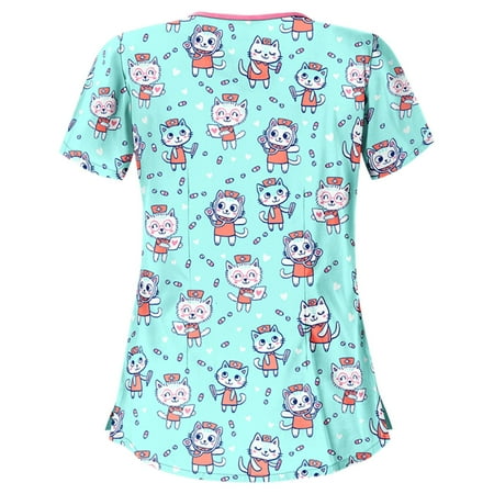 

Womens Scrubs Top Fashion Short Sleeve Neck Tops Working Uniform Blouse Shirt Loose Fit T Shirts