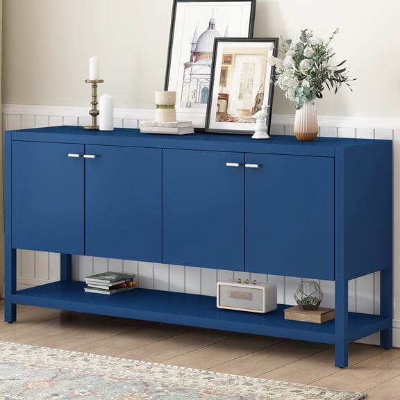 Console Table With Four Doors And Spacious Interior For Efficient Storage Three-level Shelving Open Bottom Shelf
