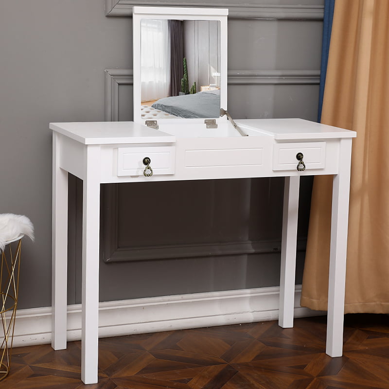 Fch Flip Single Mirror Double Drawers, Dresser Top Mirror With Drawers
