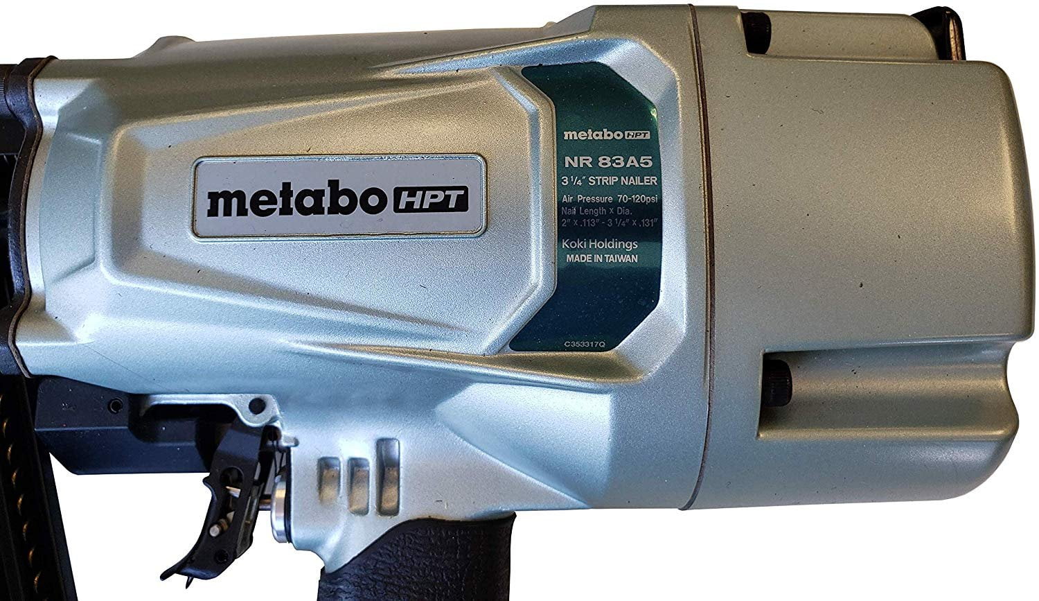 Metabo HPT Framing Nailer NR83A5 Pneumatic - 21 Degree, 2-3.25 In Nails, Tool-Less Depth