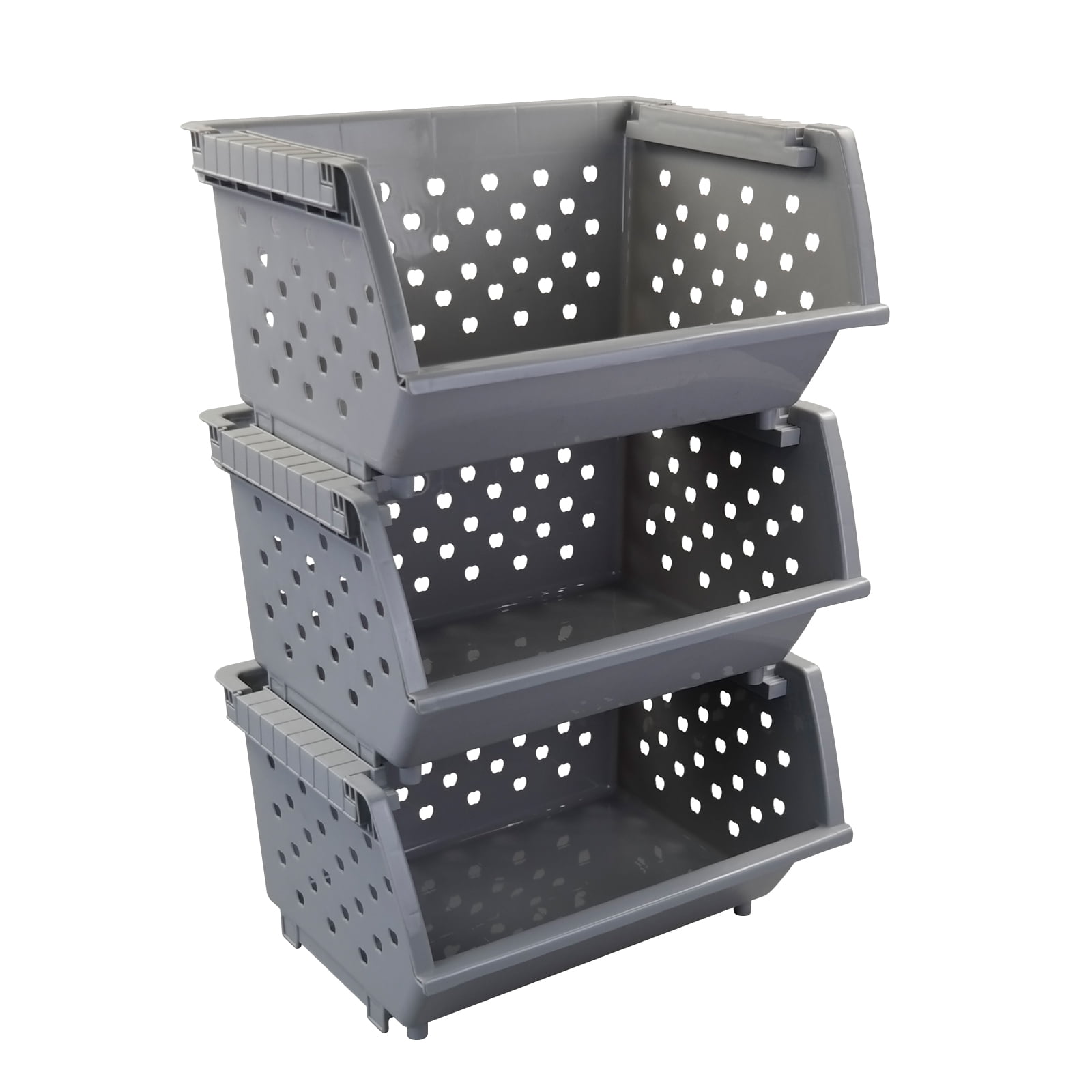 Buyitt 3Pack Plastic Stackable Storage Baskets, Stacking Organizer