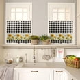 thumbnail image 4 of 3 Piece Farmhouse Retro Sunflower Kitchen Curtains, Tier and Valance Rod Pocket Window Curtains Set Black Buffalo Check Cafe Curtains for Kitchen Valances Window Treatment 54X18in+27x24in×2, 4 of 5