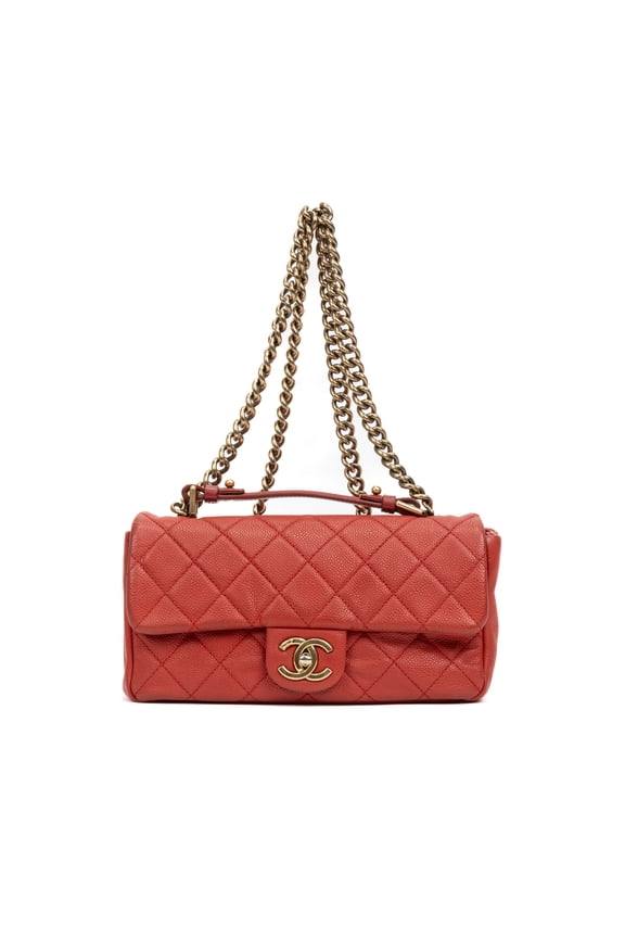 Pre-Owned Chanel Red Urban Day Chain Flap Shoulder Bag Caviar Quilted Leather