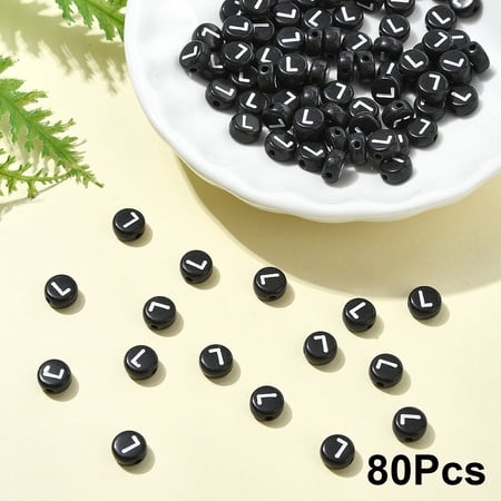 Opaque Acrylic Horizontal Hole Beads with Enamel Flat Round Letter L 7x4mm Hole: 1.5mm Acrylic
