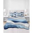 thumbnail image 2 of Quilts Twin Size Bedding Set, Blue White Ombre Lightweight Quilted Comforter, Modern Geometric Moire Abstract Art Soft Reversible Bedspread Coverlet with Pillow Covers for All Season, 68" x 86", 2 of 7