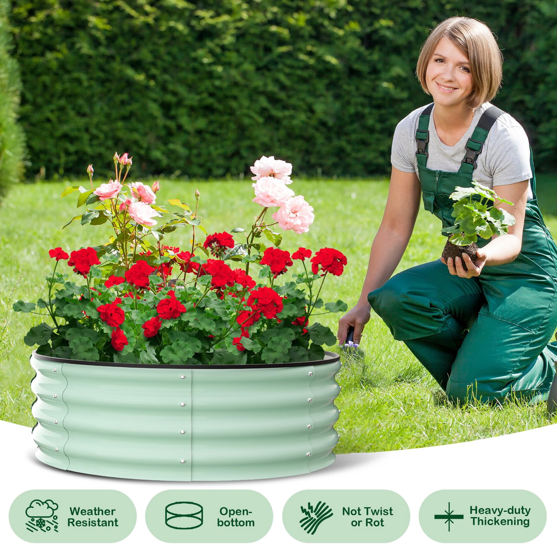 Yeshouse Round Galvanized Raised Garden Bed - 2FT/3FT/4FT Sizes - Outdoor Flower & Vegetable Bed - Heavy - Duty & Open - Bottom Design