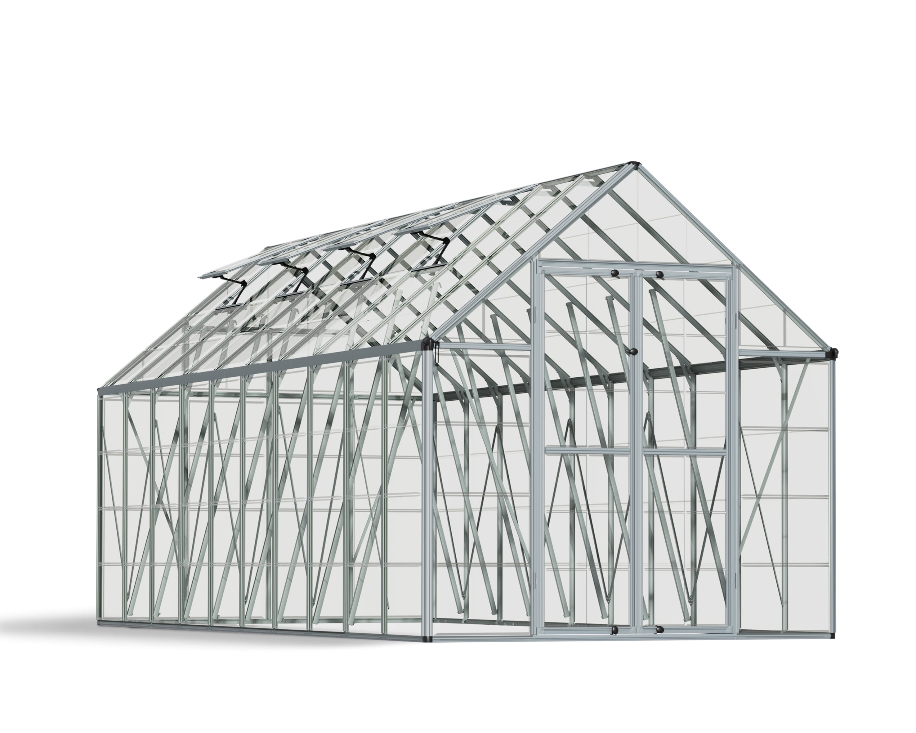 Palram - Canopia Snap & Grow 8' x 20' Polycarbonate/Aluminum Walk-In Greenhouse – Silver - with 4 Roof Vents