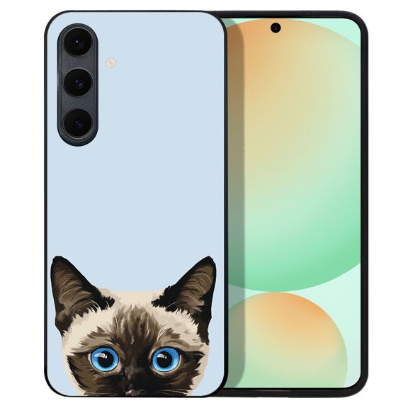 WIRESTER Shockproof Soft Rubber Cover Case for Samsung Galaxy S24 FE 6.7", Animal Siamese Kitten Cat On Pale Aqua Background