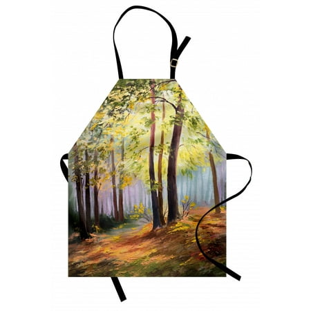 

Country Apron Image of Spring Landscape in Forest with Falling Leaf and Various Trees Mod Print Unisex Kitchen Bib Apron with Adjustable Neck for Cooking Baking Gardening Brown Green by Ambesonne